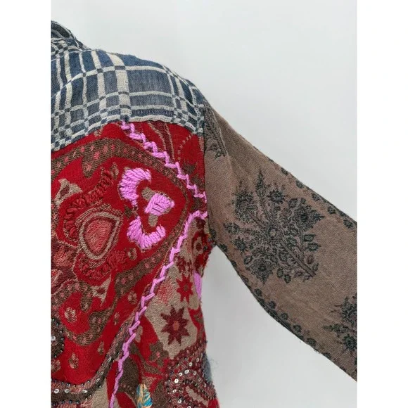 Soft Surroundings Womens 100% Wool Embroidered Cardigan Size Small Boho Artsy - Picture 5 of 13